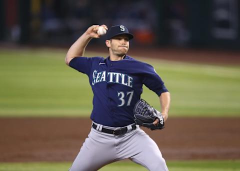 Sep 13, 2020; Phoenix, Arizona, USA; Seattle Mariners pitcher Casey Sadler against the Arizona Diamondbacks. Mandatory Credit: Mark J. Rebilas-USA TODAY Sports