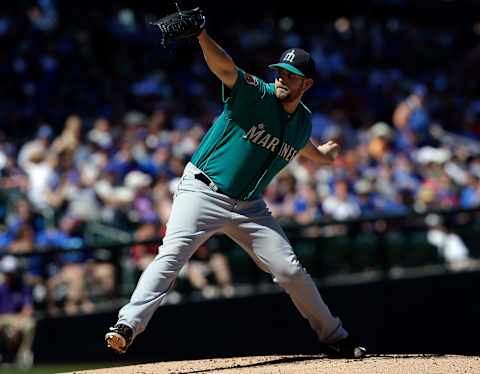 Mar 9, 2017; Mesa, AZ, USA; Seattle Mariners starting pitcher James Paxton (65) throws against the Chicago Cubs in the first inning during a spring training game at Sloan Park. Mandatory Credit: Rick Scuteri-USA TODAY Sports