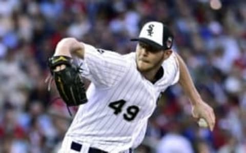 Jul 15, 2014; Minneapolis, MN, USA; American League pitcher Chris Sale (49) of the Chicago White Sox throws a pitch in the fourth inning during the 2014 MLB All Star Game at Target Field. Mandatory Credit: Scott Rovak-USA TODAY Sports