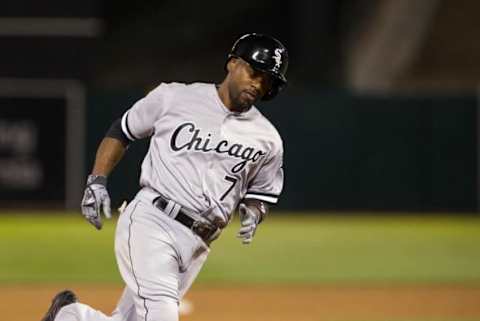 Apr 5, 2016; Oakland, CA, USA; Chicago White Sox shortstop Jimmy Rollins (7) rounds the bases on a home run against the Oakland Athletics during the ninth inning at the Oakland Coliseum. The White Sox defeated the Athletics 5-4. Mandatory Credit: Kelley L Cox-USA TODAY Sports