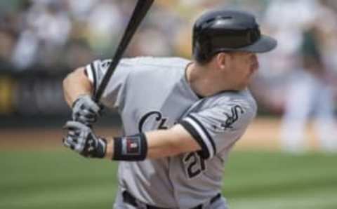 Apr 7, 2016; Oakland, CA, USA; Chicago White Sox third baseman Todd Frazier (21) bats during the seventh inning against the Oakland Athletics at the Oakland Coliseum. Mandatory Credit: Kenny Karst-USA TODAY Sports