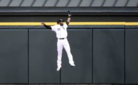 May 3, 2016; Chicago, IL, USA; Chicago White Sox center fielder Austin Jackson (10) makes a catch on Boston Red Sox designated hitter David Ortiz (not pictured) during the second inning at U.S. Cellular Field. Mandatory Credit: David Banks-USA TODAY Sports