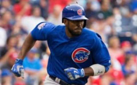 Jun 6, 2016; Philadelphia, PA, USA; Chicago Cubs center fielder Dexter Fowler (24) hits a double during the first inning against the Philadelphia Phillies at Citizens Bank Park. Mandatory Credit: Bill Streicher-USA TODAY Sports