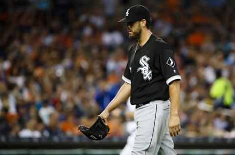 Aug 2, 2016; Detroit, MI, USA; Chicago White Sox starting pitcher James Shields (25) walks off the field after the fifth inning against the Detroit Tigers at Comerica Park. Mandatory Credit: Rick Osentoski-USA TODAY Sports