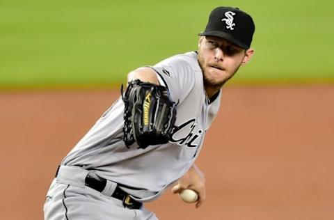 Aug 14, 2016; Miami, FL, USA; Chicago White Sox starting pitcher Chris Sale (49) throws during the first inning against the Miami Marlins at Marlins Park. Mandatory Credit: Steve Mitchell-USA TODAY Sports