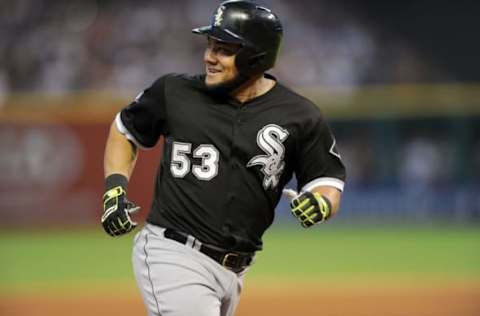 Jul 23, 2015; Cleveland, OH, USA; Chicago White Sox left fielder Melky Cabrera (53) rounds the bases after hitting a two-run home run during the seventh inning against the Cleveland Indians at Progressive Field. Mandatory Credit: Ken Blaze-USA TODAY Sports