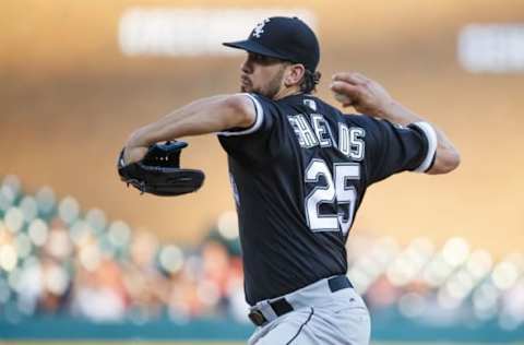 Aug 29, 2016; Detroit, MI, USA; Chicago White Sox starting pitcher James Shields (25) pitches against the Detroit Tigers in the first inning at Comerica Park. Mandatory Credit: Rick Osentoski-USA TODAY Sports