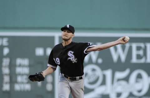 Jun 21, 2016; Boston, MA, USA; Chicago White Sox starting pitcher Chris Sale (49) pitches during the first inning against the Boston Red Sox at Fenway Park. Mandatory Credit: Bob DeChiara-USA TODAY Sports