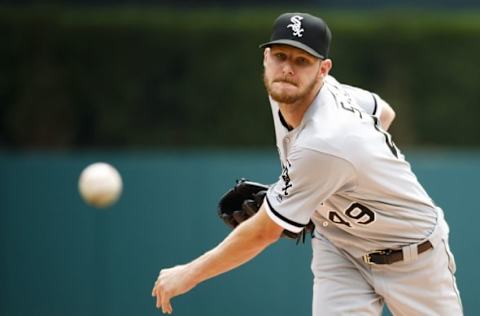 Aug 31, 2016; Detroit, MI, USA; Chicago White Sox starting pitcher Chris Sale (49) warms up before the first inning against the Detroit Tigers at Comerica Park. Mandatory Credit: Rick Osentoski-USA TODAY Sports