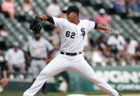 Sep 7, 2016; Chicago, IL, USA; Chicago White Sox starting pitcher Jose Quintana (62) delivers a pitch against the Detroit Tigers during the first inning at U.S. Cellular Field. Mandatory Credit: Kamil Krzaczynski-USA TODAY Sports