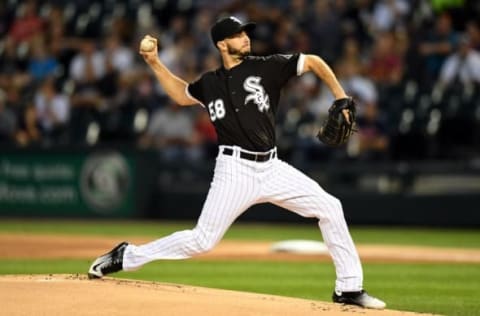 Sep 12, 2016; Chicago, IL, USA; Chicago White Sox starting pitcher Miguel Gonzalez (58) pitches against the Cleveland Indians during the first inning at U.S. Cellular Field. Mandatory Credit: Patrick Gorski-USA TODAY Sports