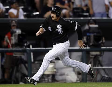 Sep 6, 2016; Chicago, IL, USA; Chicago White Sox right fielder Jason Coats (36) runs to the home plate after catcher Omar Narvaez (not pictured) hit an RBI single against the Detroit Tigers during the fifth inning at U.S. Cellular Field. Mandatory Credit: Kamil Krzaczynski-USA TODAY Sports