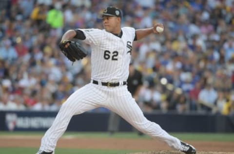 Jul 12, 2016; San Diego, CA, USA; American League pitcher Jose Quintana of the Chicago White Sox throws a pitch in the 5th inning in the 2016 MLB All Star Game at Petco Park. Mandatory Credit: Kirby Lee-USA TODAY Sports