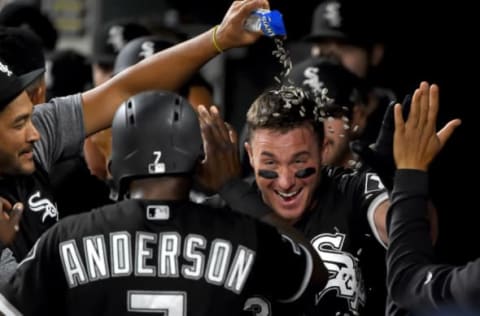 BALTIMORE, MD – APRIL 22: James McCann #33 of the Chicago White Sox celebrates with teammates after hitting a three-run home run in the fifth inning against the Baltimore Orioles at Oriole Park at Camden Yards on April 22, 2019 in Baltimore, Maryland. (Photo by Will Newton/Getty Images)