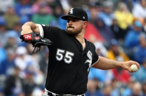 KANSAS CITY, MISSOURI – MARCH 28: Starting pitcher Carlos Rodon #55 of the Chicago White Sox pitches during the opening day game against the Kansas City Royals at Kauffman Stadium on March 28, 2019 in Kansas City, Missouri. (Photo by Jamie Squire/Getty Images)