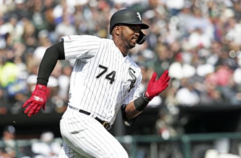 CHICAGO, ILLINOIS – APRIL 06: Eloy Jimenez #74 of the Chicago White Sox runs to first base after his single during the fourth inning against the Seattle Mariners at Guaranteed Rate Field on April 06, 2019 in Chicago, Illinois. (Photo by Nuccio DiNuzzo/Getty Images)