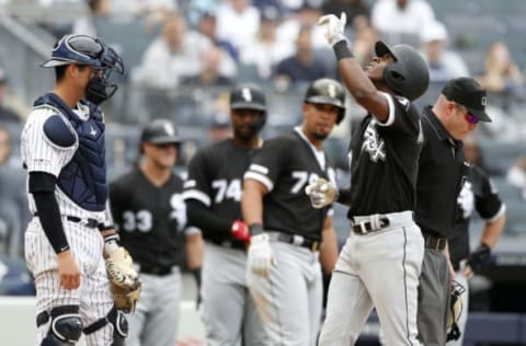 NEW YORK, NEW YORK – APRIL 14: Tim Anderson #7 of the Chicago White Sox celebrates his fourth inning grand slam home run with his teammates as Kyle Higashioka #66 of the New York Yankees looks on at Yankee Stadium on April 14, 2019 in the Bronx borough of New York City. (Photo by Jim McIsaac/Getty Images)