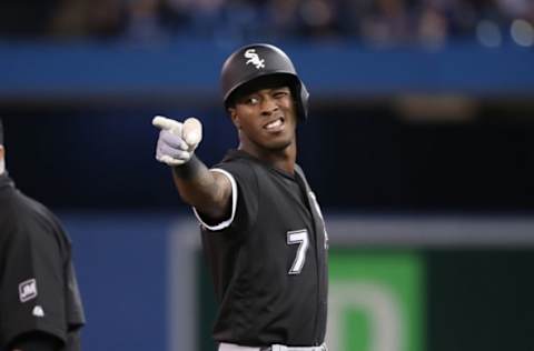 TORONTO, ON – MAY 10: Tim Anderson #7 of the Chicago White Sox pleads for video replay after being called out at first base which would be overturned upon review as Anderson gets on base with an infield single in the seventh inning during MLB game action against the Toronto Blue Jays at Rogers Centre on May 10, 2019 in Toronto, Canada. (Photo by Tom Szczerbowski/Getty Images)