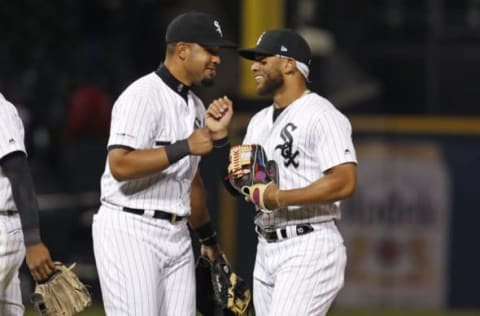 CHICAGO, ILLINOIS – APRIL 16: Jose Abreu #79 of the Chicago White Sox and Yoan Moncada #10 celebrate their team’s 5-1 win over the Kansas City Royals at Guaranteed Rate Field on April 16, 2019 in Chicago, Illinois. (Photo by Nuccio DiNuzzo/Getty Images)