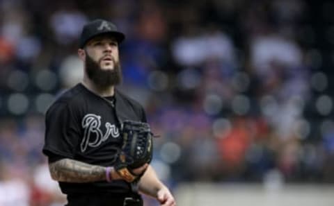 NEW YORK, NY – AUGUST 25: Dallas Keuchel #60 of the Atlanta Braves reacts during the second inning against the New York Mets at Citi Field on August 25, 2019 in the Flushing neighborhood of the Queens borough of New York City. Teams are wearing special color-schemed uniforms with players choosing nicknames to display for Players’ Weekend. The Braves won 2-1. (Photo by Adam Hunger/Getty Images)