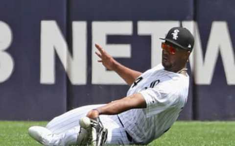 CHICAGO, ILLINOIS – AUGUST 14: Eloy Jimenez #74 of the Chicago White Sox dives to try and make a catch against the Houston Astros at Guaranteed Rate Field on August 14, 2019 in Chicago, Illinois. (Photo by Jonathan Daniel/Getty Images)