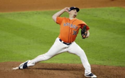 HOUSTON, TEXAS – OCTOBER 30: Will Harris #36 of the Houston Astros delivers the pitch against the Washington Nationals during the seventh inning in Game Seven of the 2019 World Series at Minute Maid Park on October 30, 2019, in Houston, Texas. (Photo by Bob Levey/Getty Images)