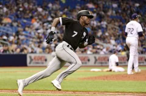 ST PETERSBURG, FL – AUGUST 4: Tim Anderson #7 of the Chicago White Sox hits a double in the ninth inning against the Tampa Bay Rays on August 4, 2018 at Tropicana Field in St Petersburg, Florida. The White Sox won 2-1. (Photo by Julio Aguilar/Getty Images)