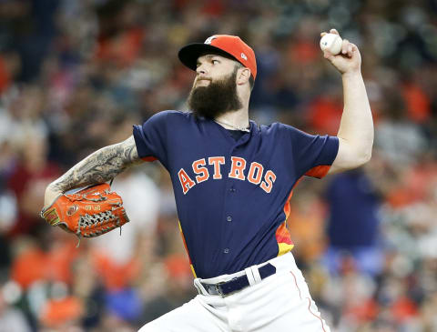 HOUSTON, TX – AUGUST 12: Dallas Keuchel #60 of the Houston Astros pitches in the first inning against the Seattle Mariners at Minute Maid Park on August 12, 2018 in Houston, Texas. (Photo by Bob Levey/Getty Images)