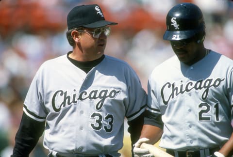 Gene Lamont, L, and George Bell of the Chicago White Sox. (Photo by Focus on Sport/Getty Images)