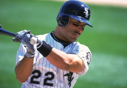 24 Aug 2000: Valentin #22 of the Chicago White Sox looks down while at bat during the game against the Baltimore Orioles at Comiskey Park in Chicago, Illinois. The Orioles defeated the White Sox 8-5.Mandatory Credit: Jonathan Daniel /Allsport