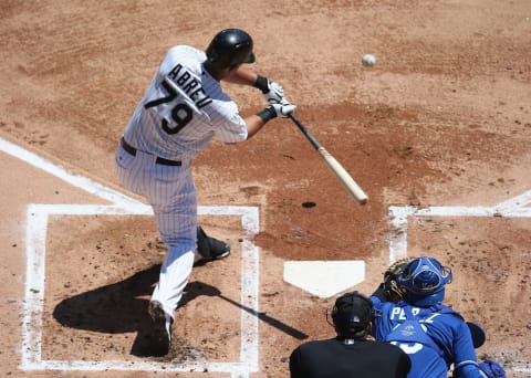 CHICAGO, IL – JULY 23: JoseAbreu #79 of the Chicago White Sox hits a double in the 1st inning against the Kansas City Royals at U.S. Cellular Field on July 23, 2014 in Chicago, Illinois. (Photo by Jonathan Daniel/Getty Images)