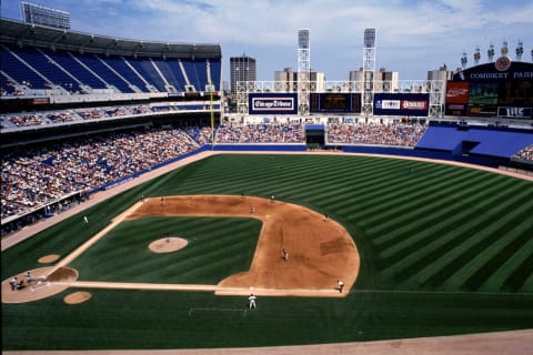 23 Jul 1995: A wide general view of the baseball diamond at Comiskey Park taken during a game between the Chicago White Sox and the Milwaukee Brewers in Chicago, Illinois. Mandatory Credit: Jonathan Daniel /Allsport