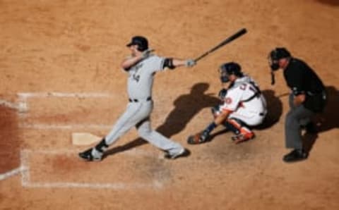 HOUSTON, TX – MAY 17: Paul Konerko #14 of the Chicago White Sox at bat during their game against the Houston Astros at Minute Maid Park on May 17, 2014 in Houston, Texas. (Photo by Scott Halleran/Getty Images)