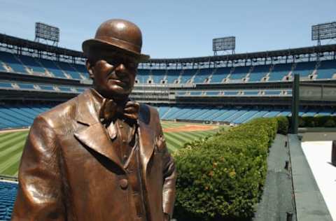 CHICAGO – JULY 9: A statue honors the memory of Charles Comiskey, owner and president (1900 to 1931) of the Chicago White Sox. This photo was taken at U.S. Cellular Field before the game between the Chicago White Sox and the Anaheim Angeles on July 9, 2004 in Chicago, Illinois. The Angeles won 6-2. (Photo by Jonathan Daniel/Getty Images)