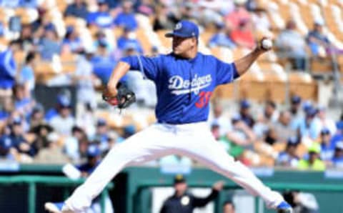 GLENDALE, AZ – MARCH 01: Manny Banuelos #38 of the Los Angeles Dodgers delivers a pitch in the first inning of the spring training game against the Cleveland Indians at Camelback Ranch on March 1, 2018 in Glendale, Arizona. (Photo by Jennifer Stewart/Getty Images)