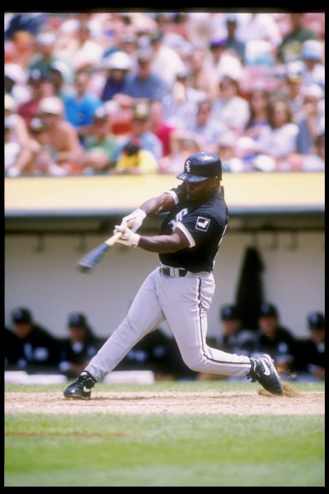 13 Jun 1995: Outfielder Warren Newson of the Chicago White Sox swings at the ball during a game against the Oakland Athletics. The White Sox won the game 7-6.