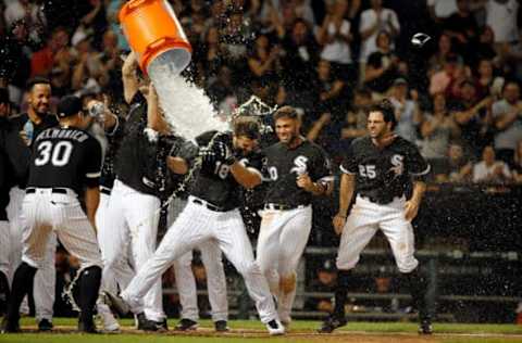 CHICAGO, IL – AUGUST 10: The Chicago White Sox celebrate the walkoff home run by Daniel Palka #18 of the Chicago White Sox during the ninth inning at Guaranteed Rate Field on August 10, 2018 in Chicago, Illinois. The Chicago White Sox won 1-0. (Photo by Jon Durr/Getty Images)