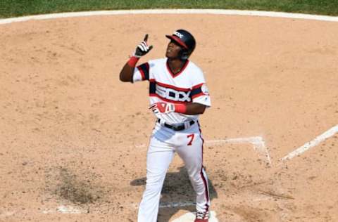 CHICAGO, IL – AUGUST 19: Tim Anderson #7 of the Chicago White Sox gestures after hitting a two-run home run against the Kansas City Royals during the fourth inning on August 19, 2018 at Guaranteed Rate Field in Chicago, Illinois. (Photo by David Banks/Getty Images)