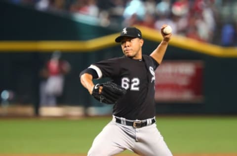 May 24, 2017; Phoenix, AZ, USA; Chicago White Sox pitcher Jose Quintana against the Arizona Diamondbacks at Chase Field. Mandatory Credit: Mark J. Rebilas-USA TODAY Sports