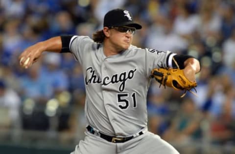 Aug 11, 2016; Kansas City, MO, USA; Chicago White Sox relief pitcher Carson Fulmer (51) delivers a pitch against the Kansas City Royals in the fifth inning at Kauffman Stadium. Mandatory Credit: John Rieger-USA TODAY Sports