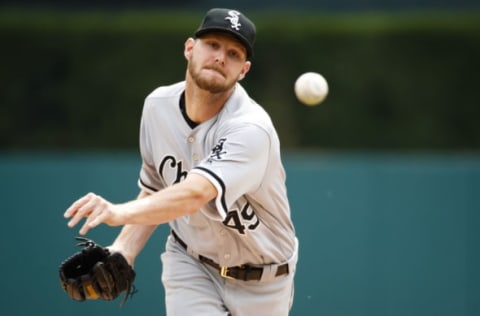 Aug 31, 2016; Detroit, MI, USA; Chicago White Sox starting pitcher Chris Sale (49) warms up before the first inning against the Detroit Tigers at Comerica Park. Mandatory Credit: Rick Osentoski-USA TODAY Sports