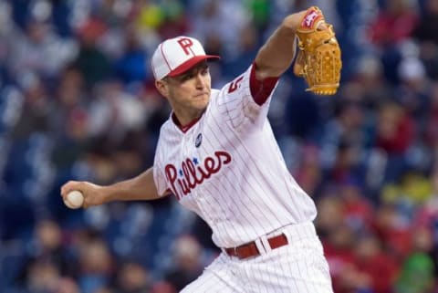 Apr 9, 2015; Philadelphia, PA, USA; Philadelphia Phillies starting pitcher Buchanan (55) pitches during the first inning against the Boston Red Sox at Citizens Bank Park. Mandatory Credit: Bill Streicher-USA TODAY Sports