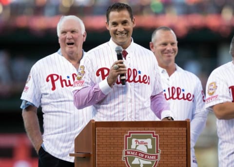 Jul 31, 2015; Philadelphia, PA, USA; Philadelphia Phillies former left fielder Burrell honored as 37th inductee into the Phillies Wall of Fame at Citizens Bank Park. (Photo) Credit: Bill Streicher-USA TODAY Sports