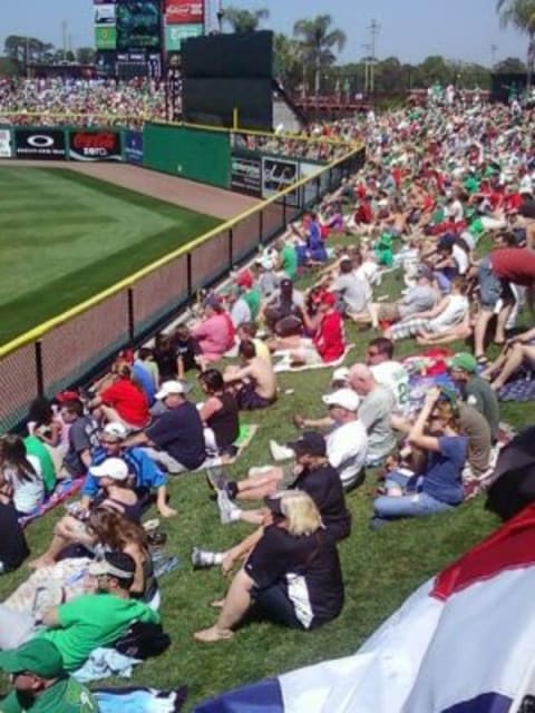 Sitting in “the Berm” at Bright House Field for a Phillies home game during Spring Training is a great experience – but bring your sun block! (Photo Credit: TBOH Editor Matt Veasey)