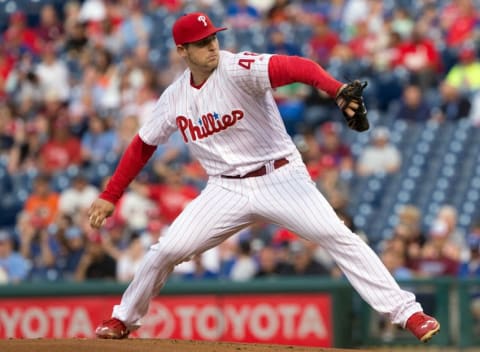 Apr 18, 2016; Philadelphia, PA, USA; Philadelphia Phillies starting pitcher Eickhoff (48) pitches against the New York Mets during the first inning at Citizens Bank Park. (Photo Credit: Bill Streicher-USA TODAY Sports)