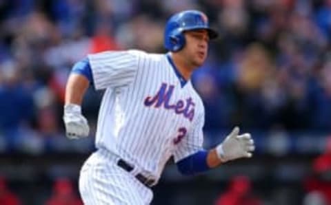 Apr 8, 2016; New York City, NY, USA; New York Mets left fielder Conforto (30) runs out an RBI double against the Philadelphia Phillies during the sixth inning at Citi Field. (Photo Credit: Brad Penner-USA TODAY Sports)