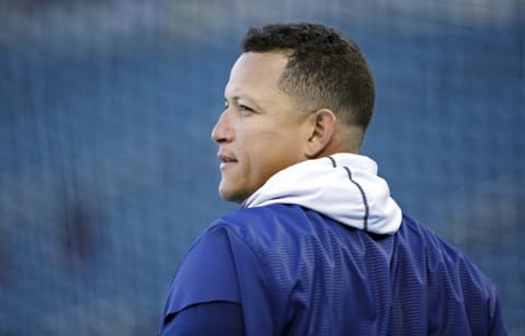 Apr 29, 2016; Minneapolis, MN, USA; Detroit Tigers first baseman Cabrera (24) waits for his turn to bat before the game with the Minnesota Twins at Target Field. (Photo Credit: Bruce Kluckhohn-USA TODAY Sports)