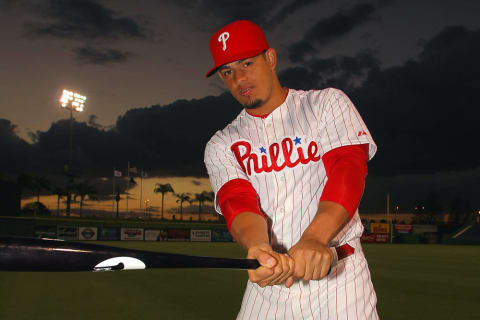 26 Feb 2016: Jorge Alfaro during the Phillies Photo Day workout at Bright House Field in Clearwater, Florida.