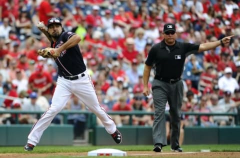 May 29, 2016; Washington, DC, USA; Washington Nationals third baseman Anthony Rendon (6) throws to first against the St. Louis Cardinals during the second inning at Nationals Park. Mandatory Credit: Brad Mills-USA TODAY Sports