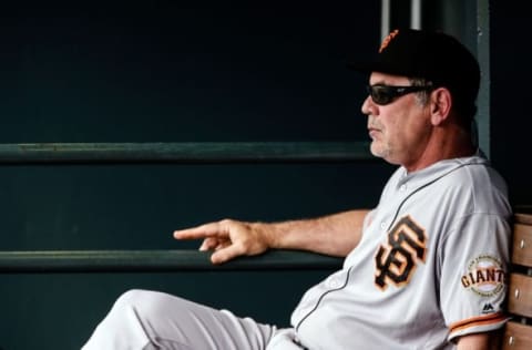 May 29, 2016; Denver, CO, USA; San Francisco Giants manager Bruce Bochy (15) in the fifth inning against the Colorado Rockies at Coors Field. Mandatory Credit: Isaiah J. Downing-USA TODAY Sports